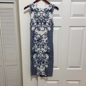 Karen Kane Navy and White Patterned Midi Dress